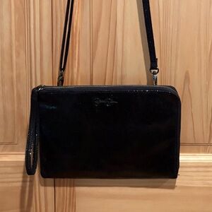 Jessica Simpson crossbody bag black faux leather textured metallic finish